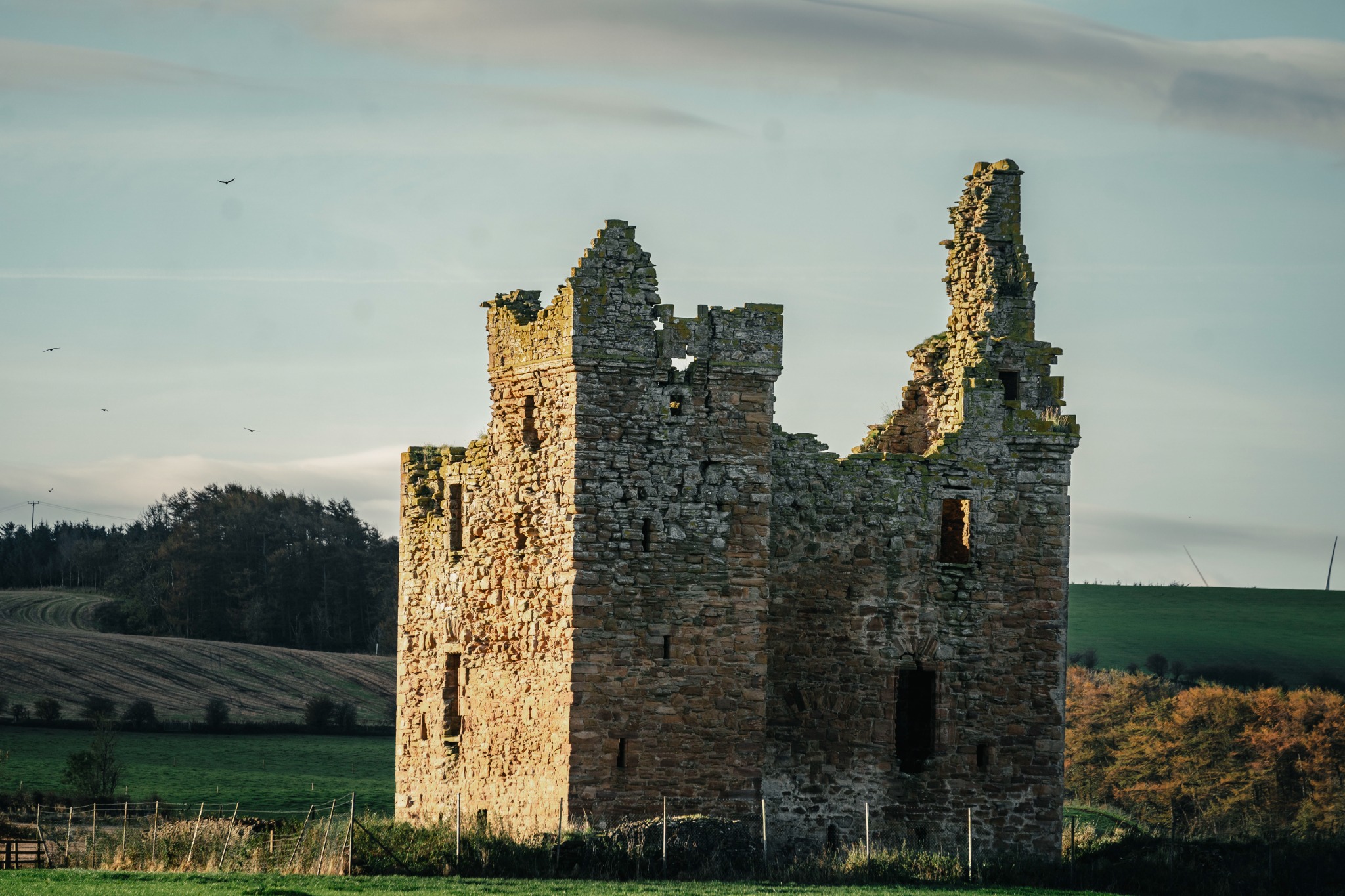 Sunlit exterior view of Baltersan Castle